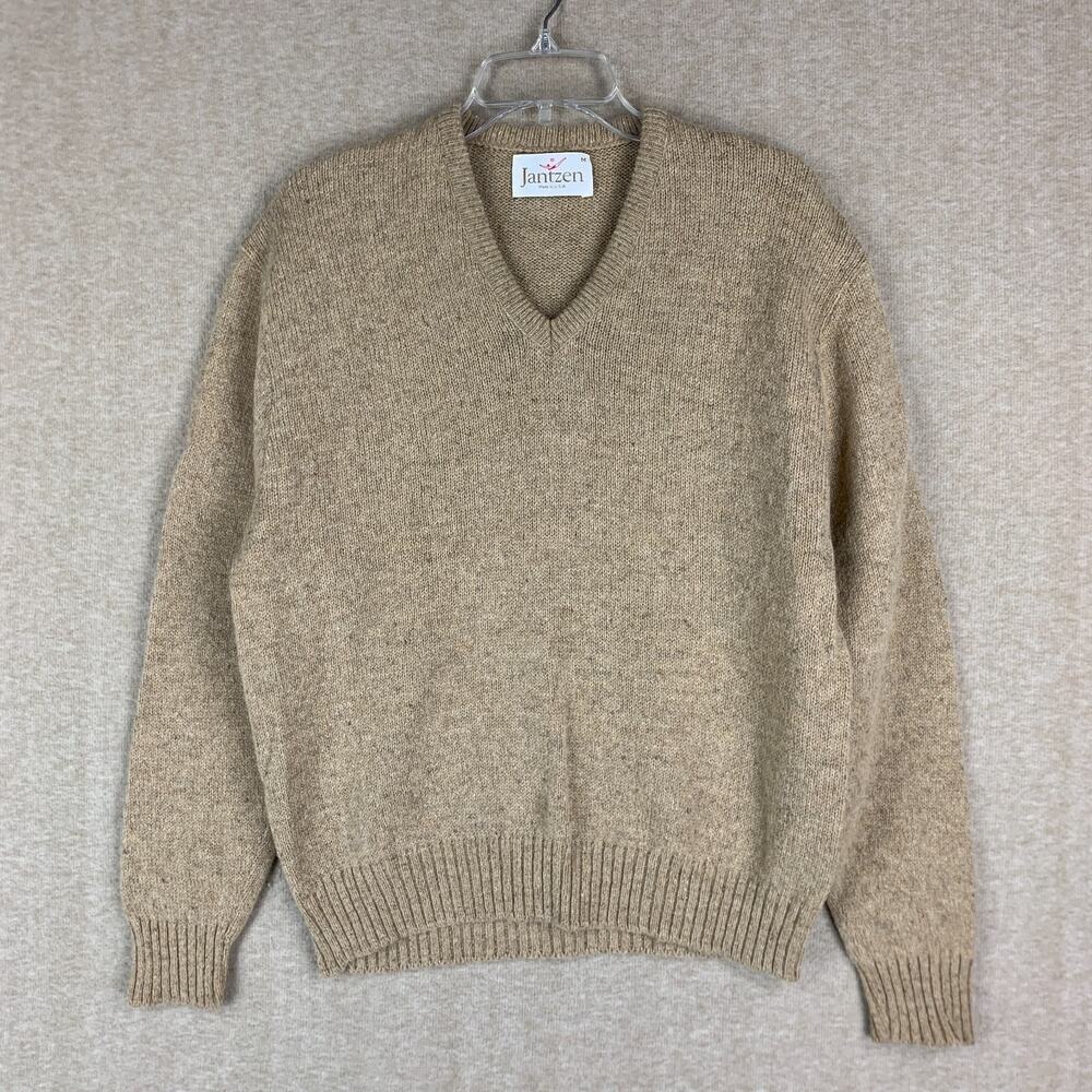 Vtg Jantzen Wool Sweater Mens M Brown V Neck Knit USA Heritage Preppy Academia